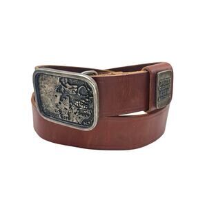 H&M | Men | Brown Chopper Crew Arizona Biker Buckle Leather Belt | Size 33-34